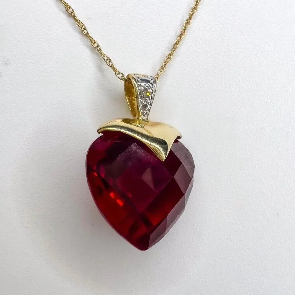 10k Yellow Gold Ruby Diamond Necklace 16